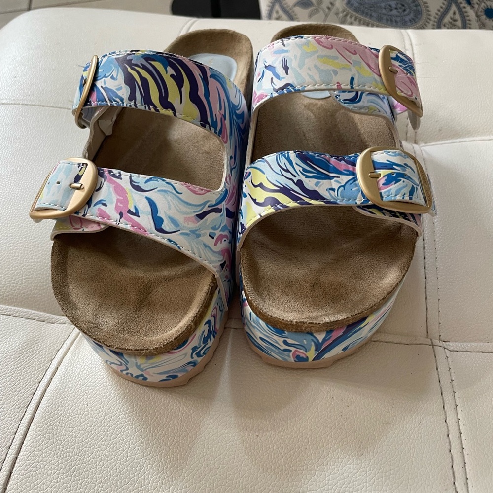 Practically New Simply Southern Multicolor Marble Print Slide Sandals